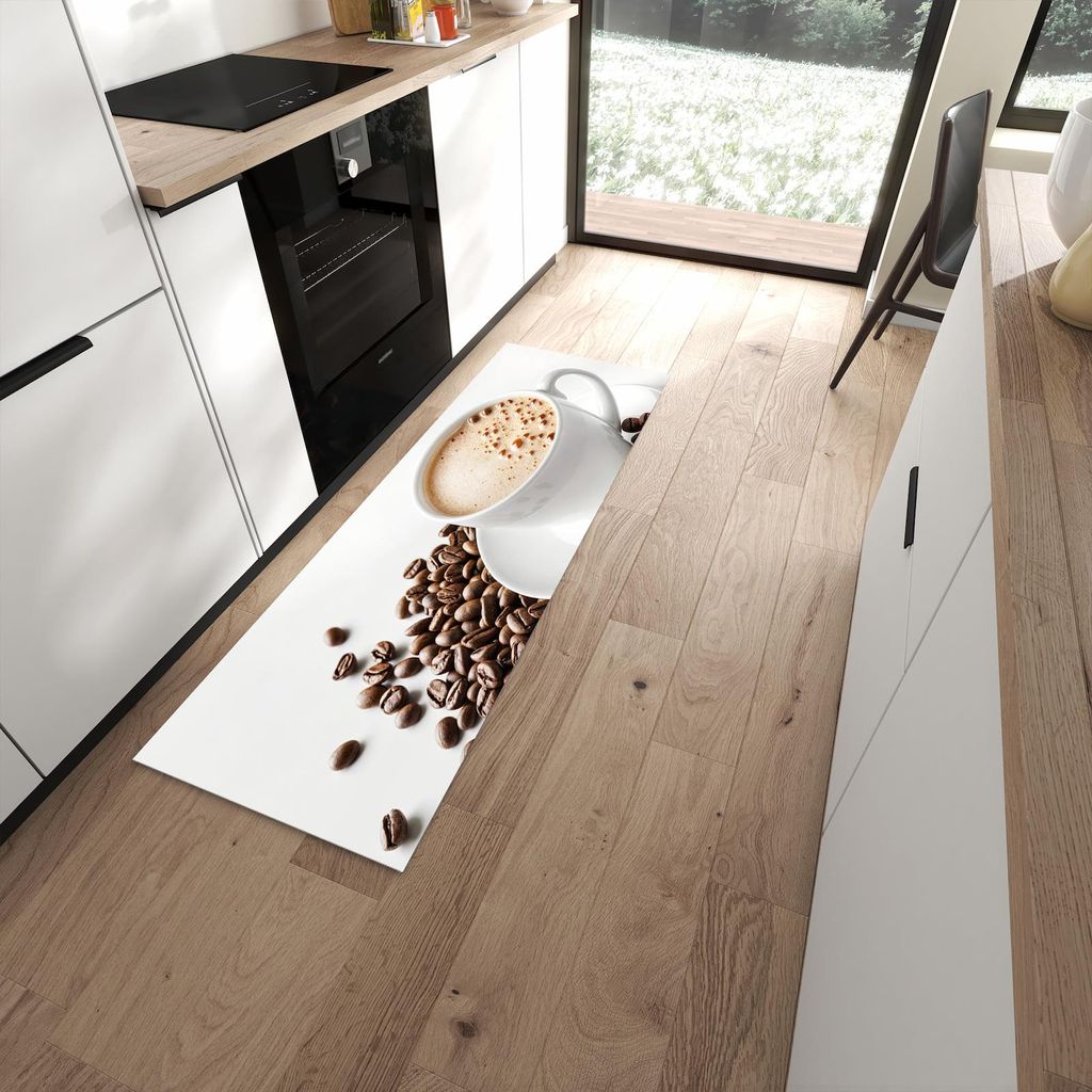 Küchenteppich 60x180cm rutschfest & abwischbar PVC Läufer - Kaffeetasse und Bohnen