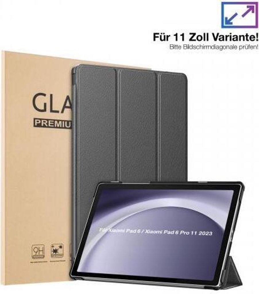 Schutzhülle + 2x 9H Display Glas für Xiaomi Pad 6 / 6 Pro 11.0 Zoll Cover Case Schutz Tablet Farbe: Grau