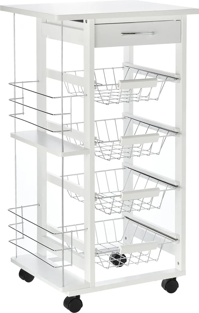 Meuble d'appoint cuisine mobile blanc avec paniers de rangement