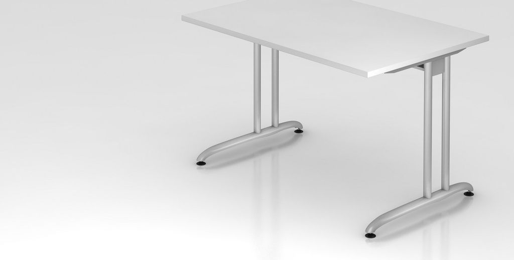 Schreibtisch Markku | Weiß | BxT 120x80cm | Arbeitshöhe 72cm | höhenjustierbar 0-10 mm | C-Fuß-Gestell Silber | Rechteckform