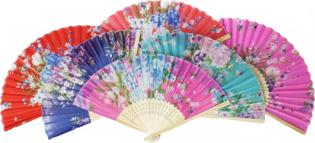 30 stück Handfächer Fächer Stoff und Bambus Bunte Farben