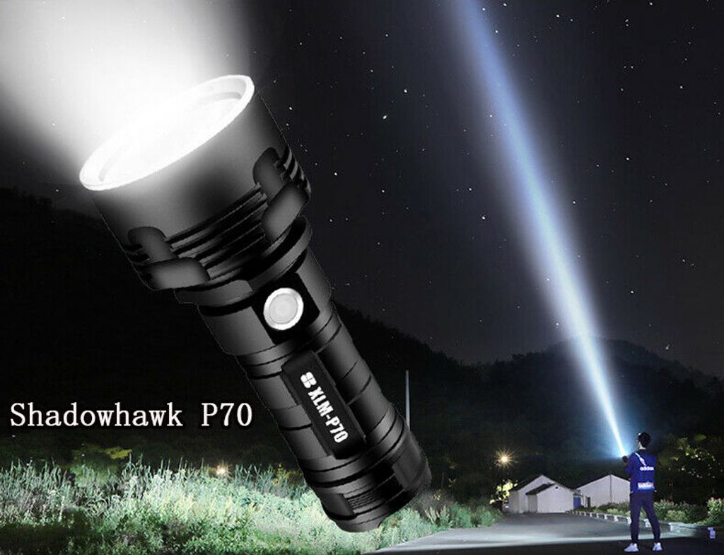 Superhelle Taschenlampe CREE LED Mit 18650 Akku USB 4 wiederaufladbare Shadowhaw 