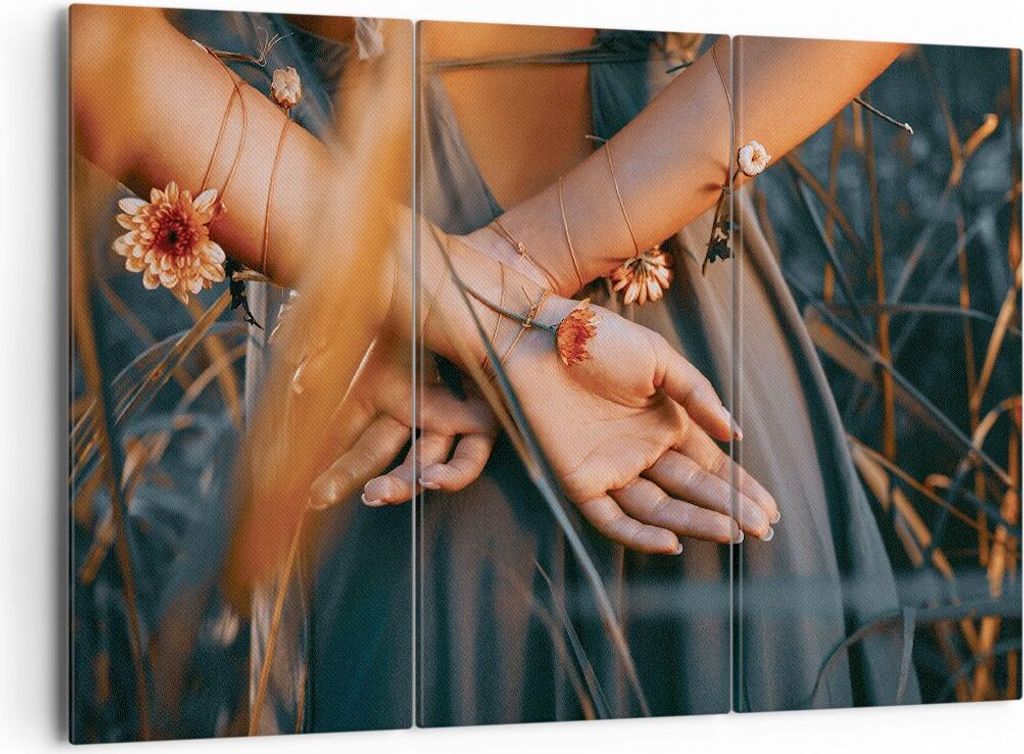Bild auf Leinwand - Leinwandbild - 3 Teile - Frau Hände Wiese - 165x110cm - Wand Bild - Wanddeko - Wandbilder - Leinwanddruck - Bilder - Wanddekor...