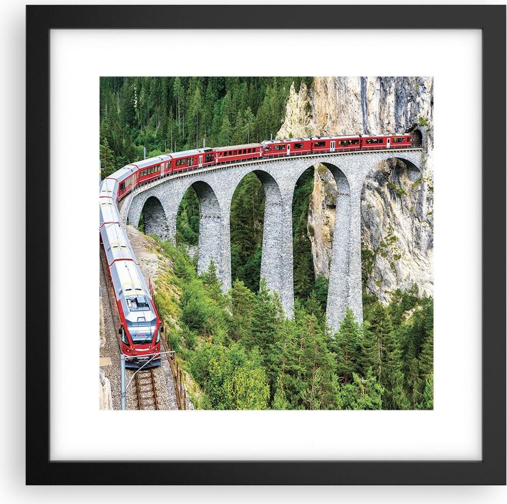 Gerahmtes Poster - Schwarzer Rahmen - Viadukt Landwasser Zug - 30x30 cm - Wand Bild - Wanddeko - Wandbilder - Kunstposter - Wandposter - Bilderrahm...