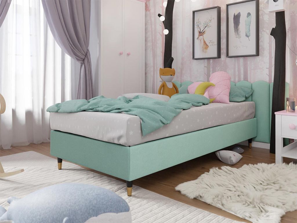 MIRJAN24 Boxspringbett Lux Gold für Wandpaneel, Einzelbett mit Matratze, Schlafzimmer (Farbe: Manila 11, Größe: 90x200 cm)