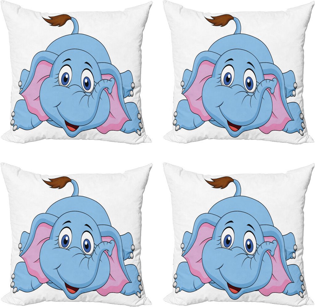 ABAKUHAUS Karikatur Kissenbezug Set (4 Stück), Baby-Elefant Kinder, Moderner Doppelseitiger Digitaldruck, 60 cm x 60 cm, Blau und Pink