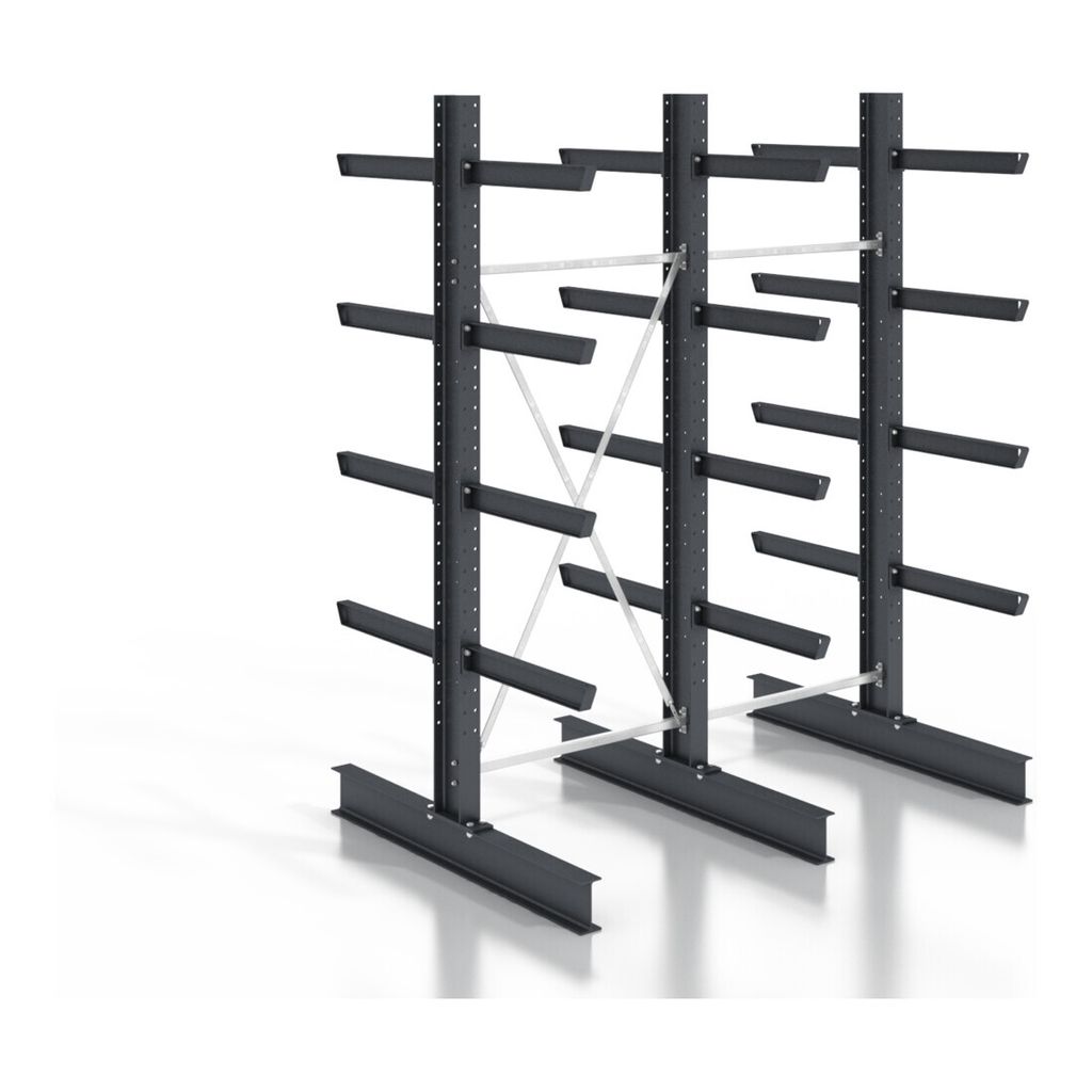 STIER Kragarmregal schraubbar doppelseitig 2 Felder mit 4 Ebenen 2560x3130x400mm