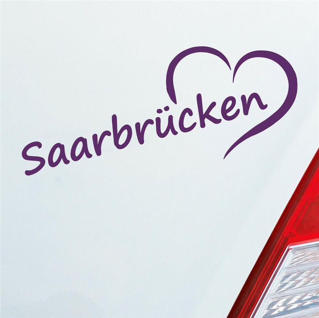 Auto Aufkleber Saarbrücken Herz Stadt City Liebe Love 20x8 cm Lila Sticker Heckscheibenaufkleber