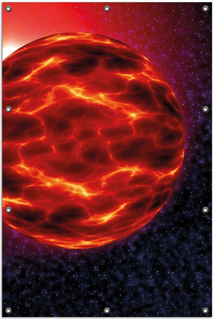 Wallario Outdoor-Poster für Garten oder Balkon, Motiv Abstrakter Planet im Weltall in glühendem rot, in ca. 100 x 150 cm