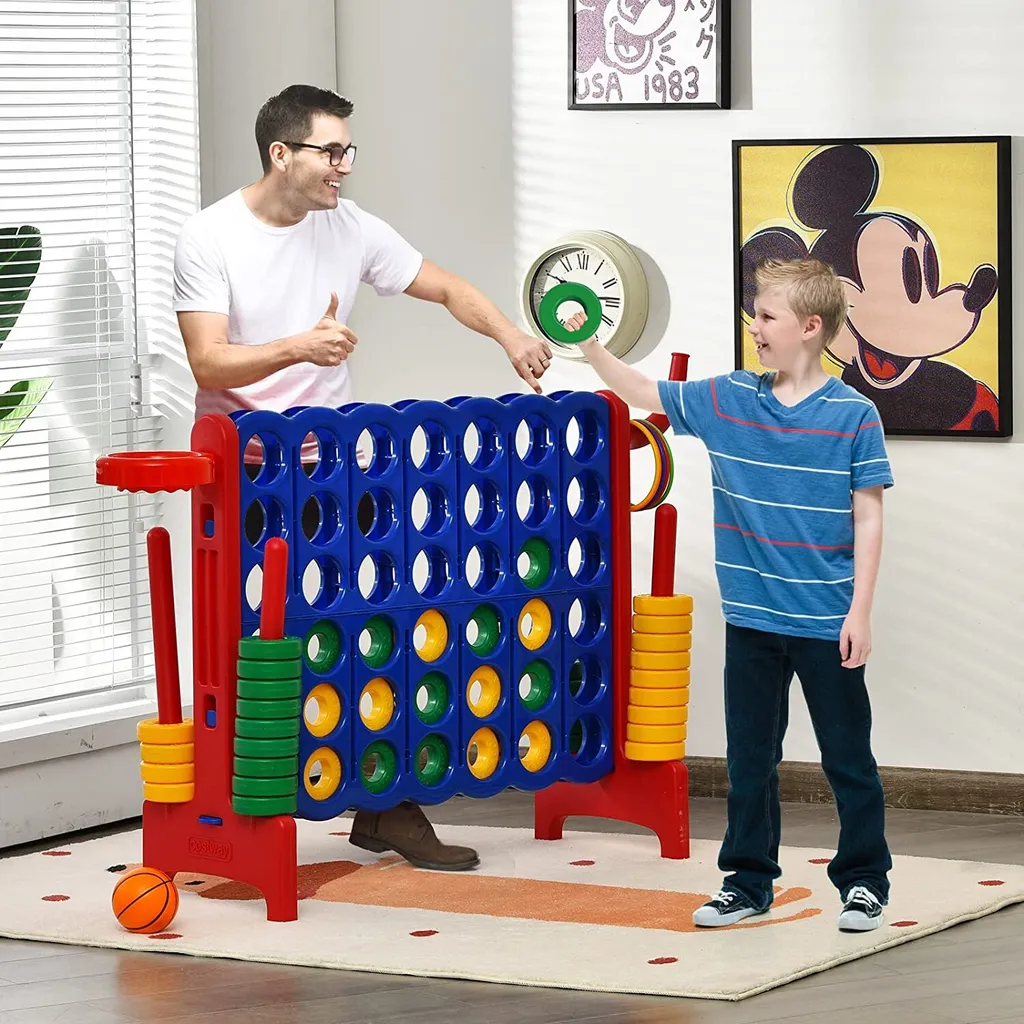 Jeu Quatre en Ligne Géant 4 en 1 avec 42 Anneaux Jumbo et Jeu de Lancer