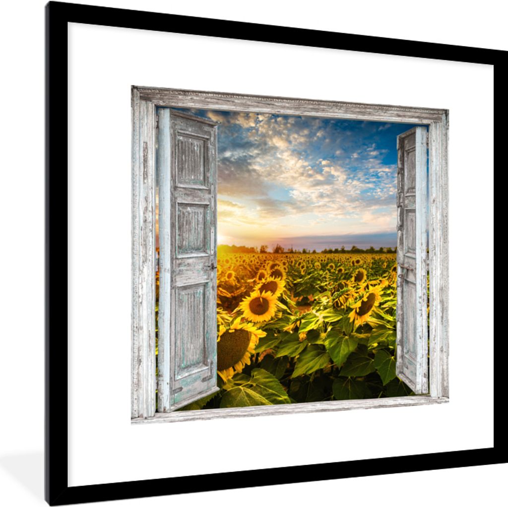 MuchoWow Gerahmtes Poster Transparent - Sonnenblume - Blumen - Sonne 40x40 cm - Poster mit Schwarzem Bilderrahmen Wandposter Rahmen Foto Bilder -...