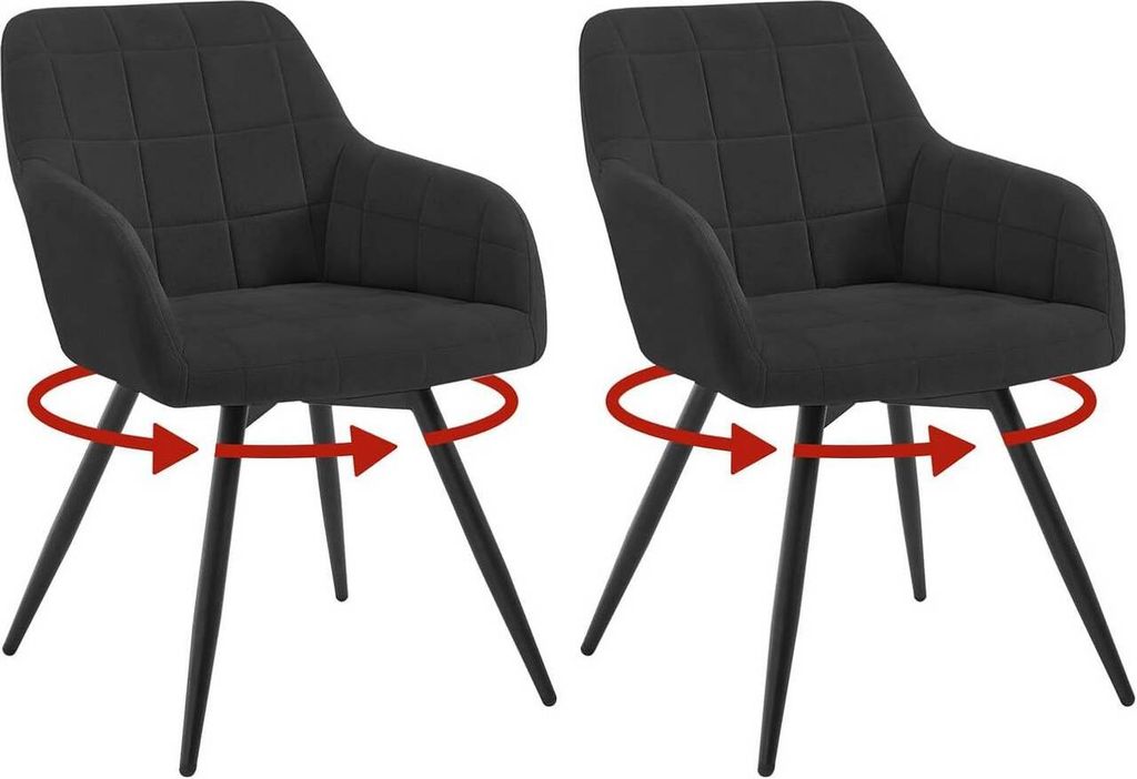 WOLTU Esszimmerstuhl, gepolstert, ergonomisch, drehbar, mit Metallbeinen, Samt : Schwarz 2 Farbe: Schwarz Stückzahl: 2