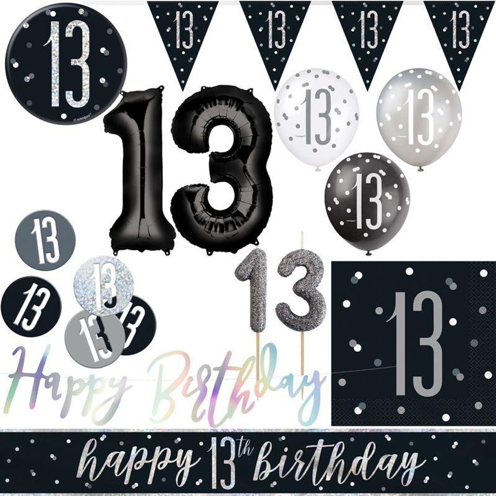 13. Geburtstag Deko schwarz silber Party Dekoration Set Produktbild 