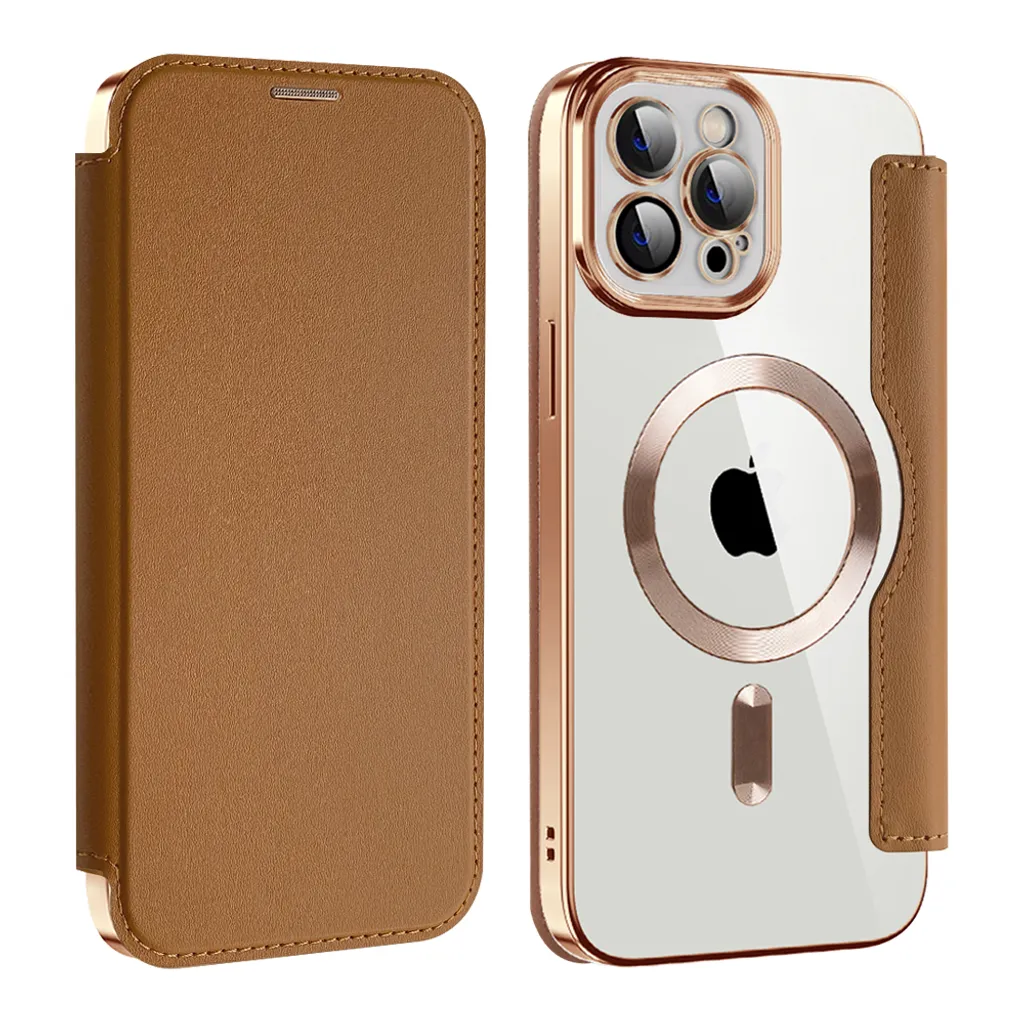 Cover iPhone 12 Pro MagSafe Marrone con Protezione Lenti e Slot Carte - 2