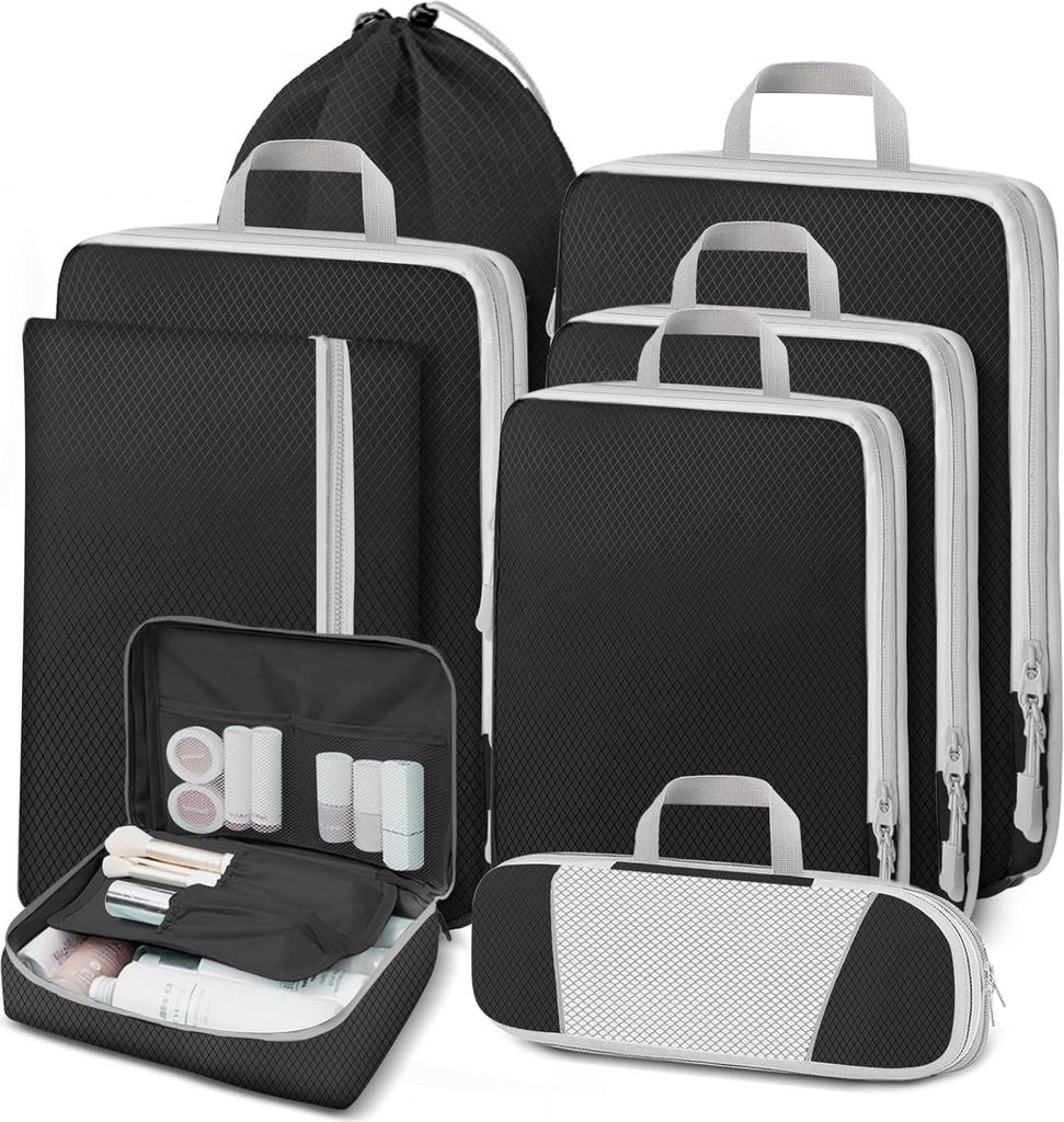 8-teiliges Kofferorganizerset - platzsparende Kompressionswürfel - wasserdichter Reiseorganizer - Packtaschen für Koffer, Rucksack und Gepäck - ...