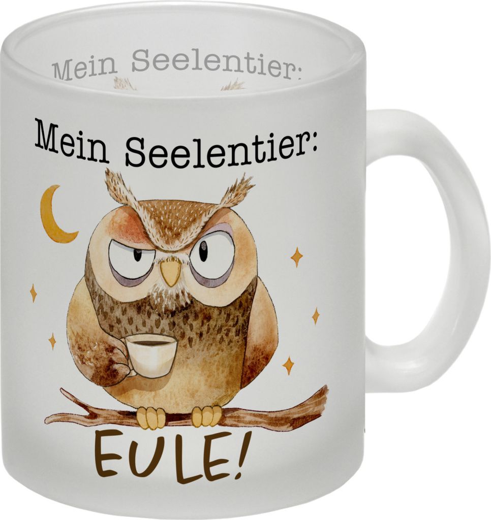 Eule Glas Tasse mit Spruch Mein Seelentier Eule