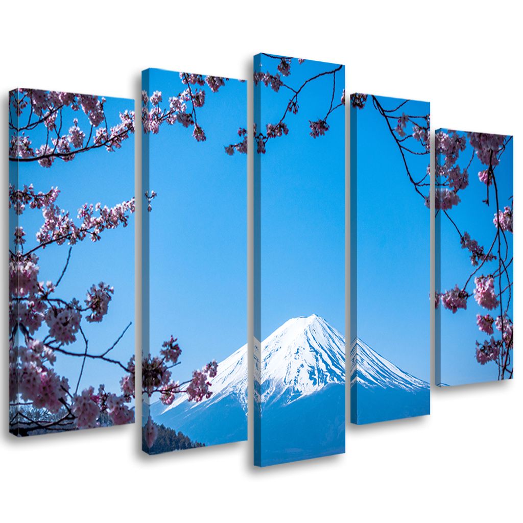5-teiliges leinwandbild berg fuji 150x100 cm Feeby blau wandbild bereit zum aufhängen