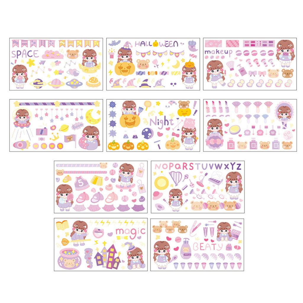 10pcs Scrapbook Aufkleber Selbstklebendes Wasser Proof verschiedene Muster Dekorative schöne Märchen Kinder Handbuch Aufkleber Home Supply-Lila