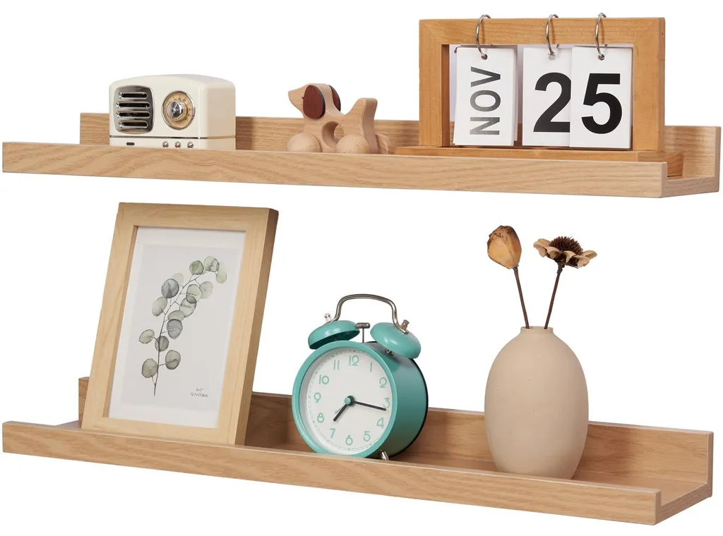Lot de 2 étagères photo en bois 60 cm - Étagère murale sobre en chêne