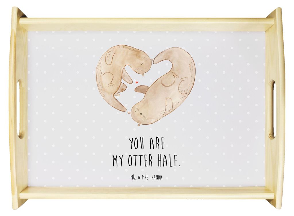 Mr. & Mrs. Panda Bett-Tablett Otter Herz - Grau Pastell - Geschenk, tablett aus holz, Liebe, betttablett, Holztablett, Serviertablett, Küchentable...