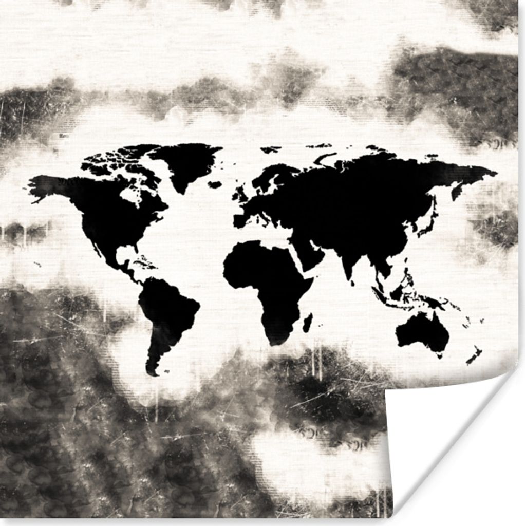 MuchoWow Poster Weltkarte - Schwarz - Holz 75x75 cm - Wand Dekoration