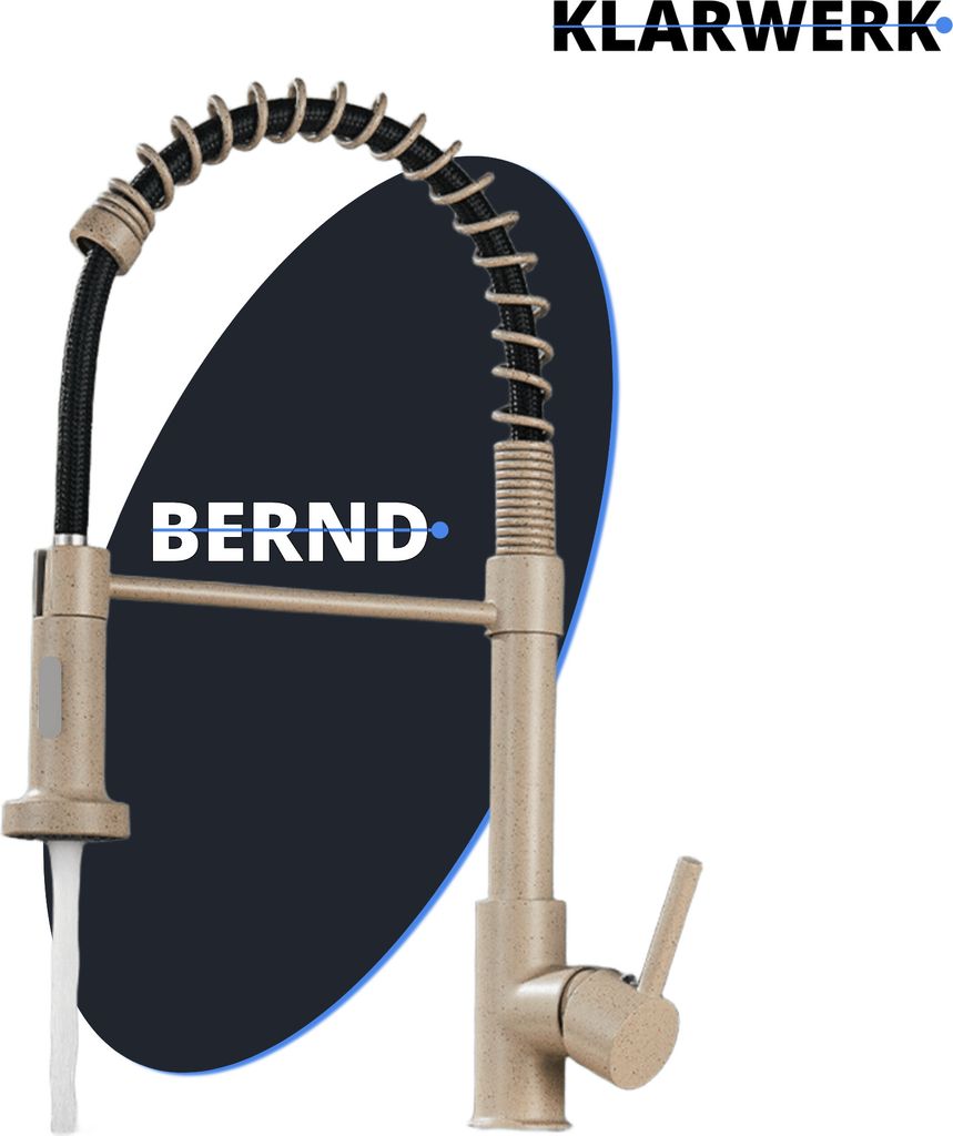 BERND | Gastronomie Beige schwenkbare Armatur | Edelstahl Wasserhahn Küche | Profi Mischbatterie 360 Grad drehbar mit Brause | Hochdruck 2 Anschl...