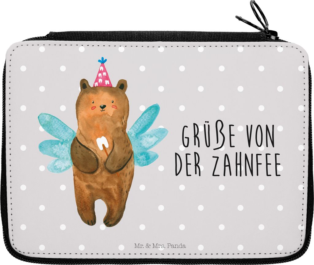 Mr. & Mrs. Panda Federmäppchen Bär Zahnfee - Grau Pastell - Geschenk, Etui für Stifte, Fee, Stifteetui, Erster Zahn, reiseetui, Milchzahn, Mäpp...