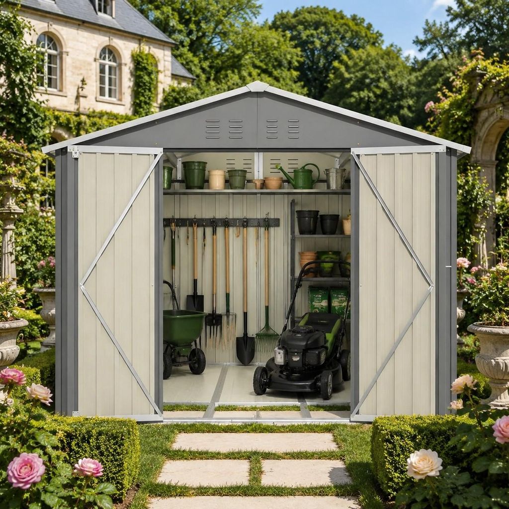Geräteschuppen Gerätehaus Metall Fundament Gartenhaus Produktbild 