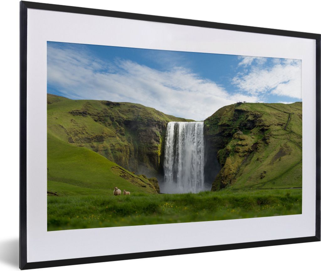 MuchoWow Gerahmtes Poster Wasserfall - Island - Natur 60x40 cm - Poster mit Schwarzem Bilderrahmen Wandposter Rahmen Foto Bilder - Schlafzimmer -...