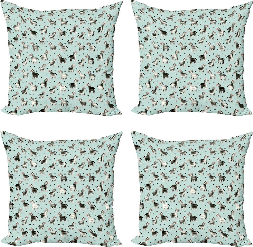 ABAKUHAUS Zebra Kissenbezug Set (4 Stück), Tier und Kleine Herzen, Moderner Doppelseitiger Digitaldruck, 45 cm x 45 cm, Seafoam Blassgelb