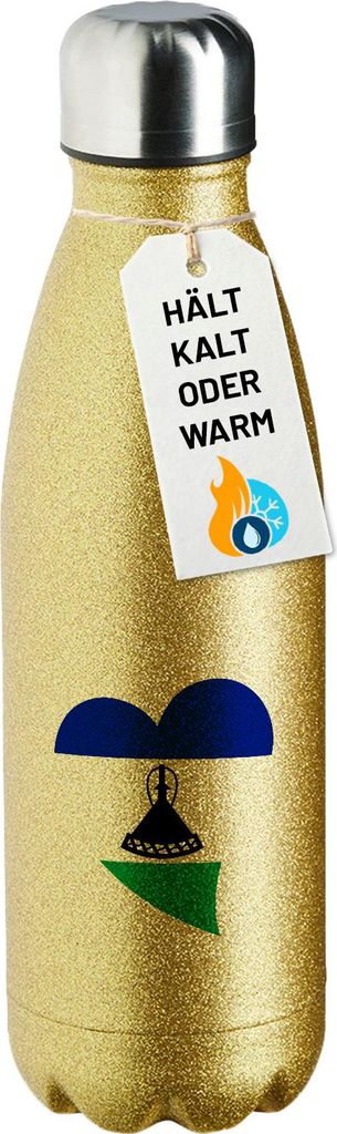 Huuraa Trinkflasche Lesotho Flagge Herz 500ml Gold Edelstahl Wasserflasche Trinkflasche Geschenkidee
