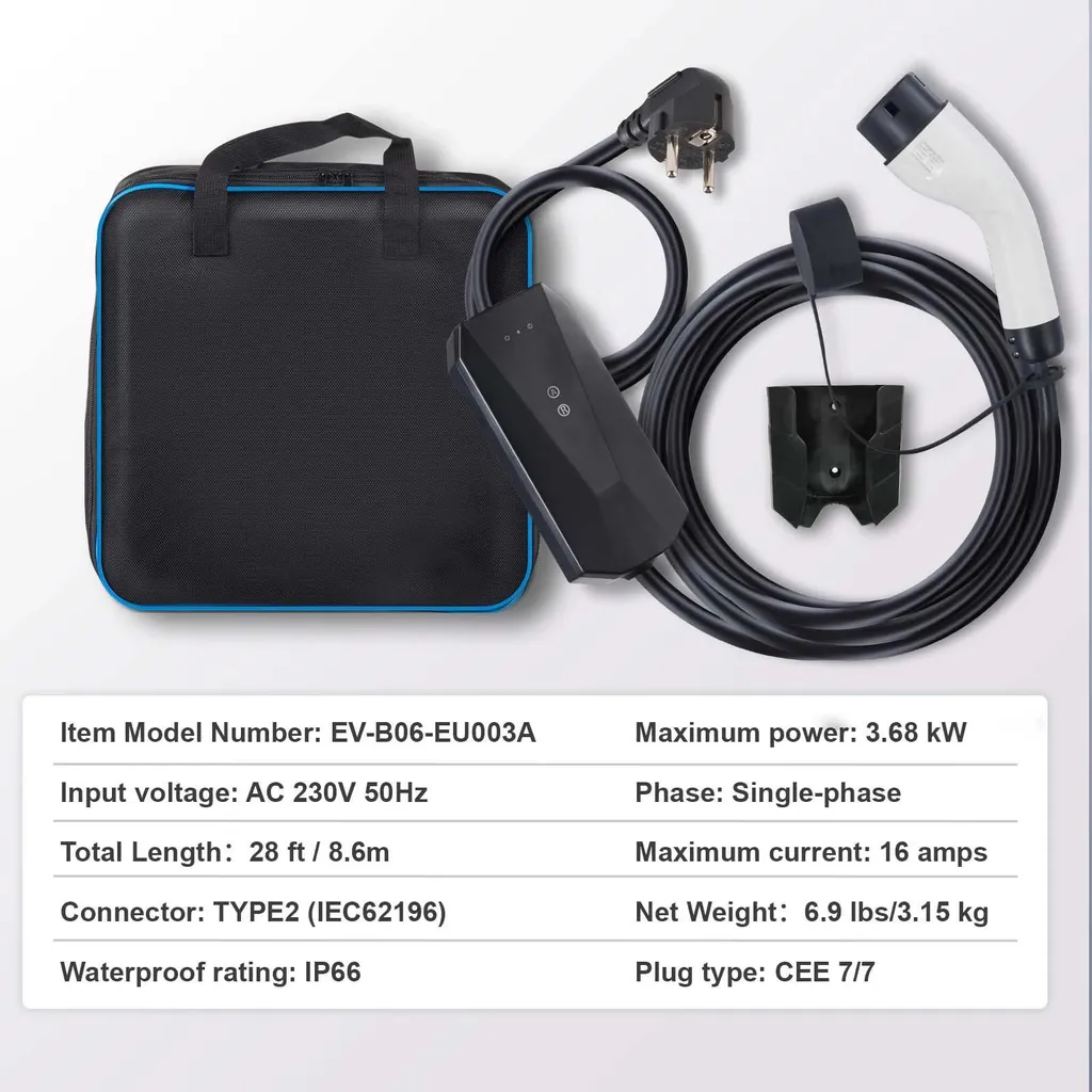 Chargeur EV portable pour prise domestique avec câble 7,6m application