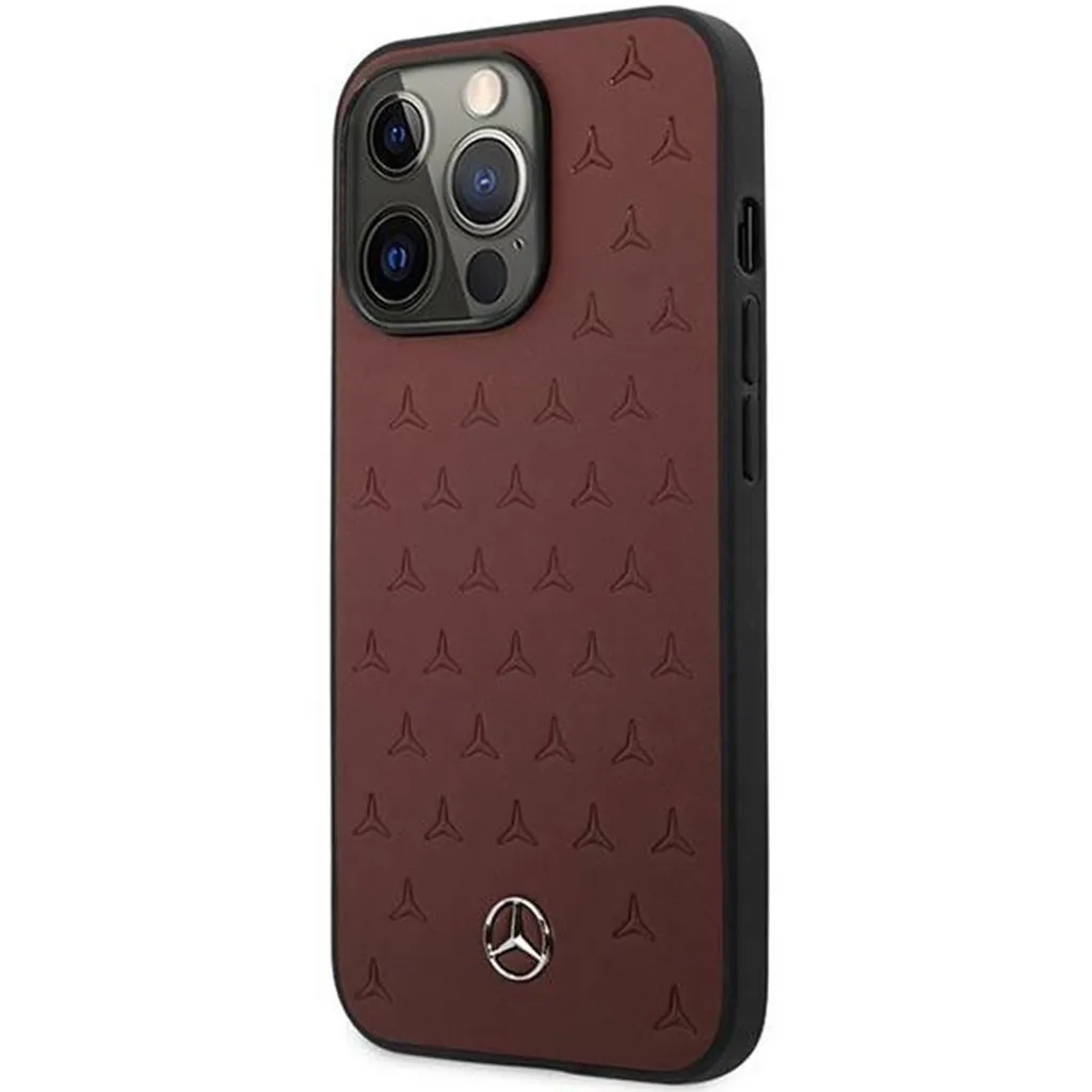Cover Mercedes iPhone 13 Pro in Vera Pelle Rossa con Logo in Rilievo