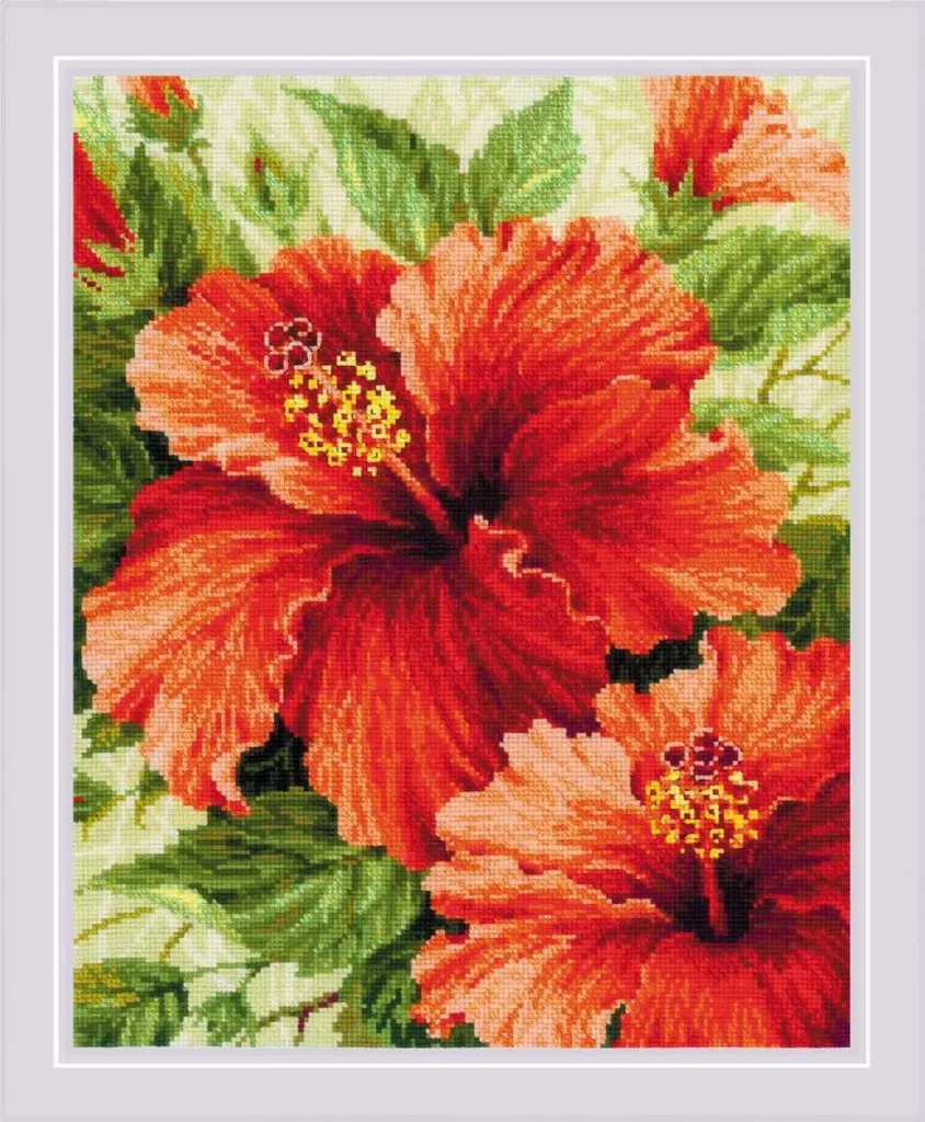 Kit Point de Croix Riolis Hibiscus 40x50cm - Broderie Complète 100-044