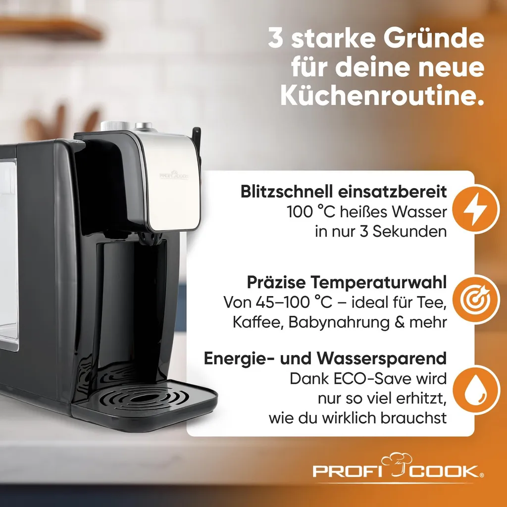 Distributeur d'eau chaude pour thé et infusions Proficook 2,2L design