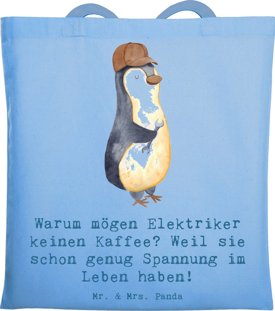 Mr. & Mrs. Panda Jutebeutel Elektriker Witz - Sky Blue - Produktbild 