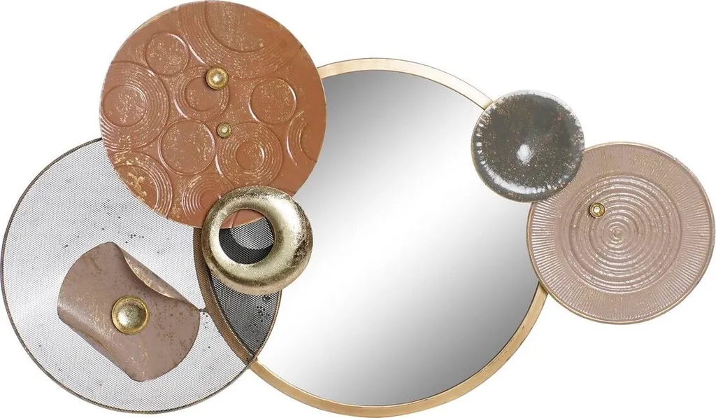 Miroir Mural pour Agrandir une Pièce Sombre - Cercles Métal Or et Gris