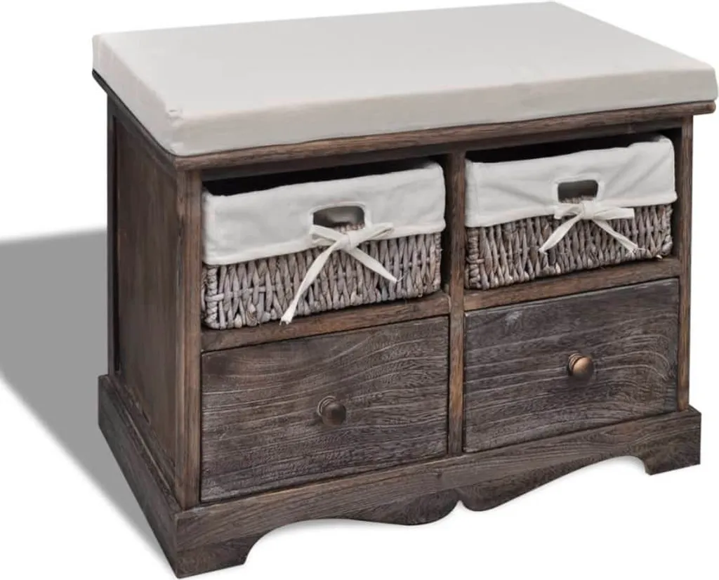 Meuble d'entrée avec banc de rangement marron 62 cm bois massif