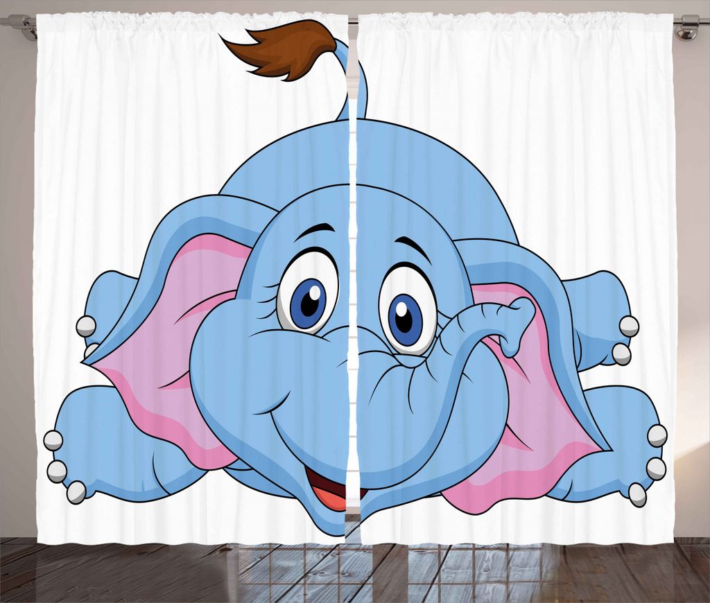 ABAKUHAUS Karikatur Rustikaler Vorhang, Baby-Elefant Kinder, Wohnzimmer Universalband Gardinen mit Schlaufen und Haken, 280 x 245 cm, Blau und Pink