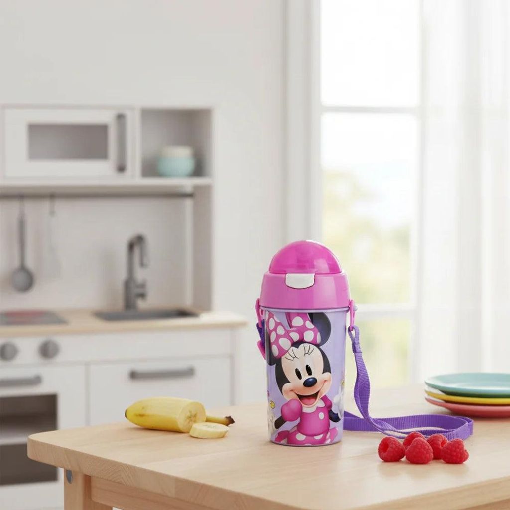 Disney Minnie Maus Trinkflasche Flasche mit Trinkhalm Gurt 500 ml