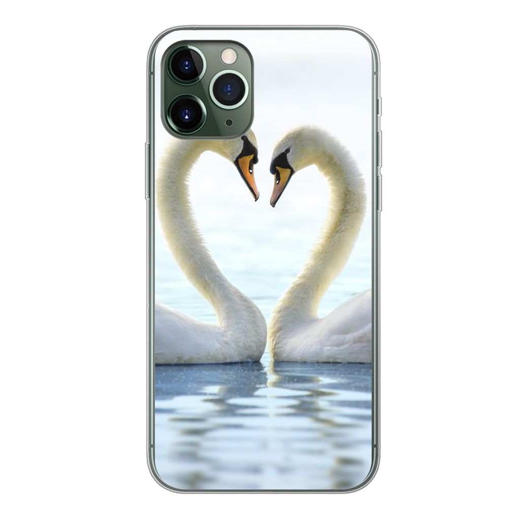 MuchoWow Handyhülle Schutzhülle Hülle für iPhone 11 Pro Schwäne - Herz - Ehepaar Silikon Softcase Handy Hülle - Handy