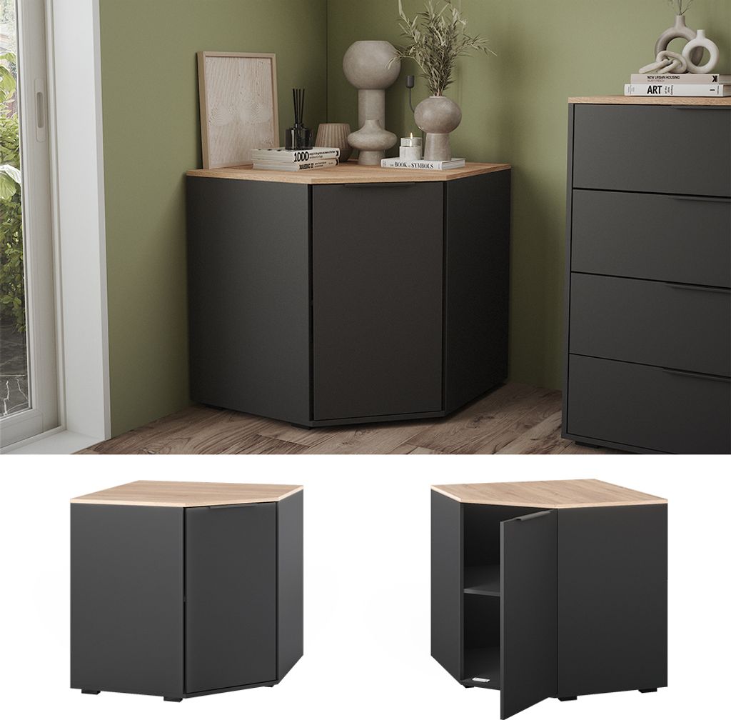 Sideboard Wido Vicco – Blanc/Sonoma – 80x50cm – 2 Portes – Neuf
