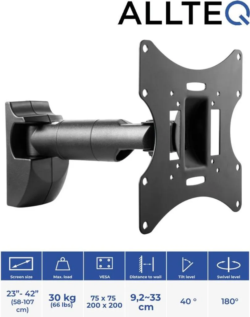 Support TV mural pivotant et inclinable avec bras robuste Max 30 Kg