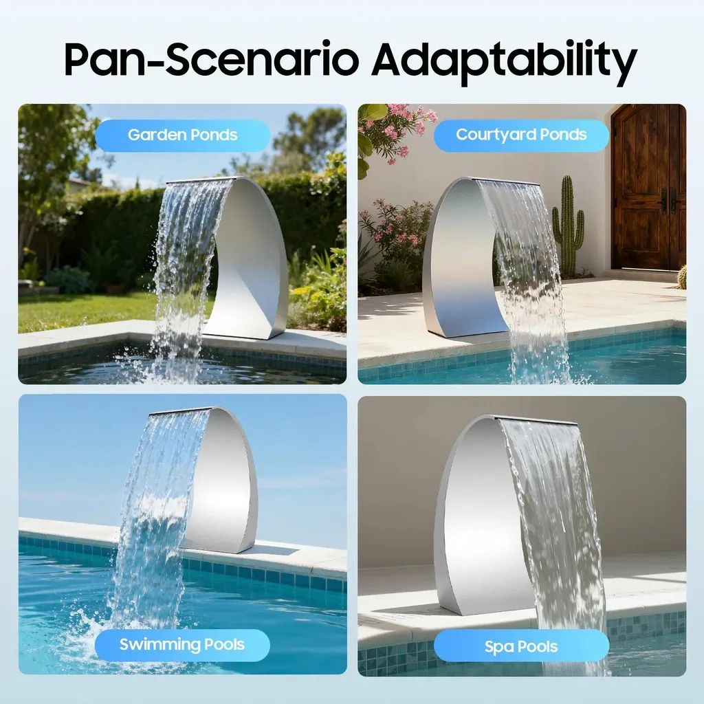 Fontaine de piscine murale en inox - Cascade déversoir argent 30x60 cm - 2