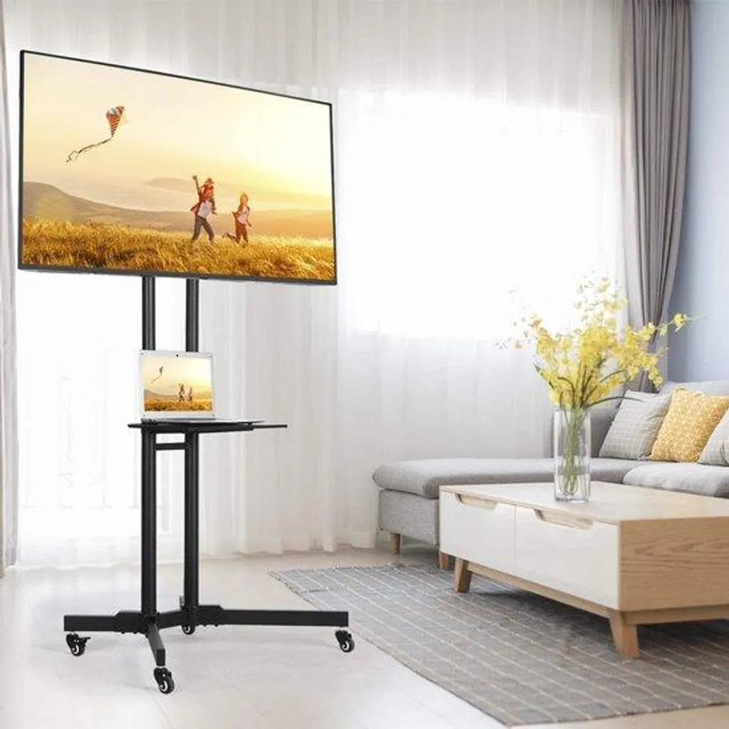 Chariot TV pour salon et bureau pivotant avec roues pour écran 65 pces