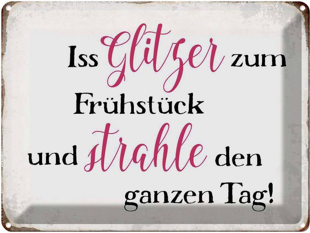 vianmo Blechschild 30x40 cm iss Glitzer zum Frühstück Spruch Zitat