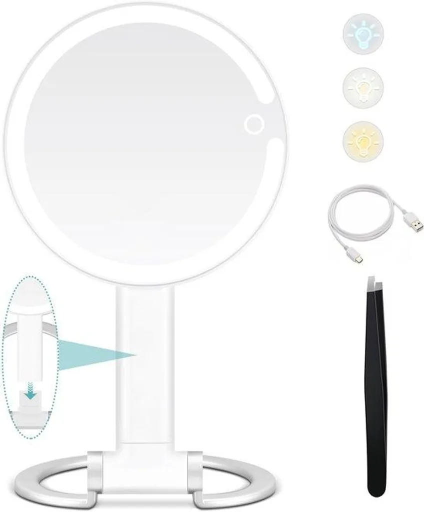 Miroir LED rechargeable à grossissement 20x pliable pour le voyage