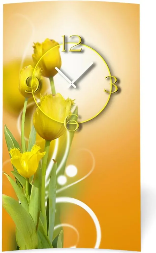 Grande horloge murale décorative Tulipes Jaunes silencieuse et moderne