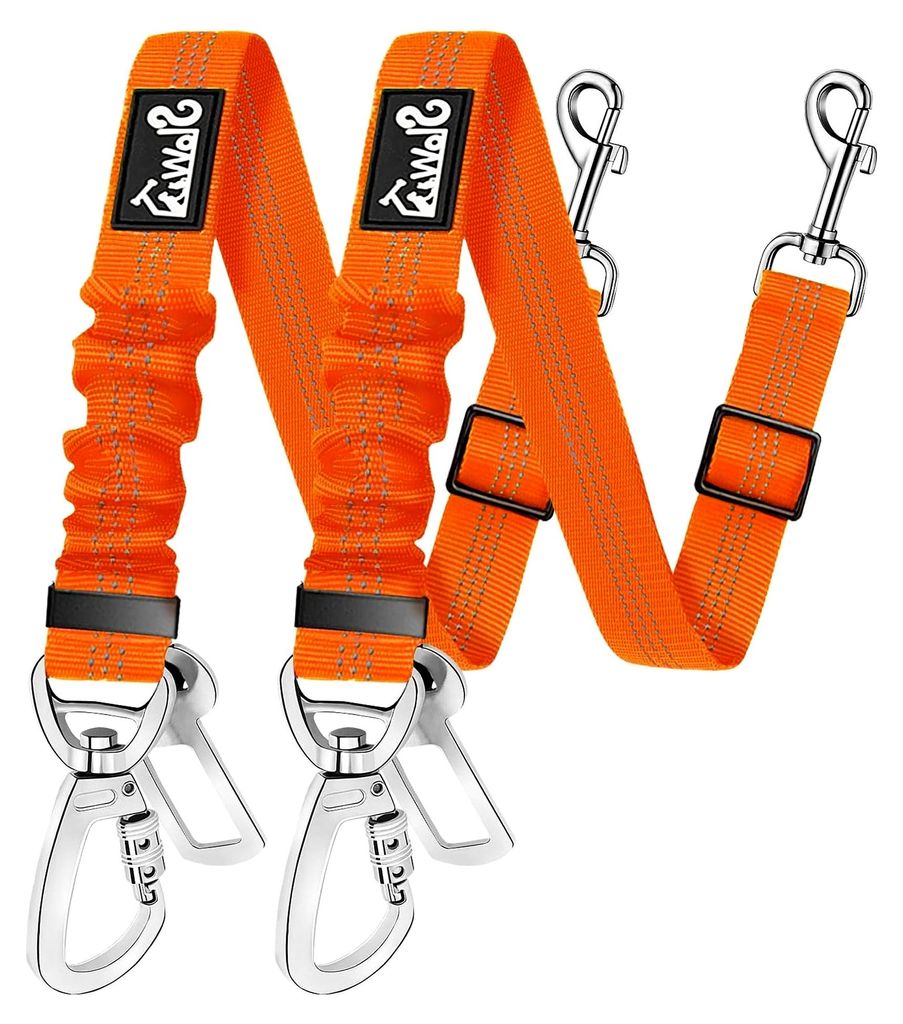 Hundesicherheitsgurt, 2er-Pack, verstellbare elastische Bungee-Puffer aus Hochleistungs-Nylon, reflektierender Haustiersicherheitsgurt