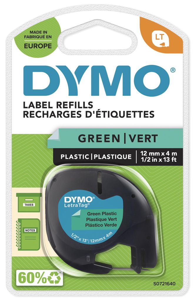 Dymo Letratag Ruban plastique vert 12 mm x 4 m Image du produit 